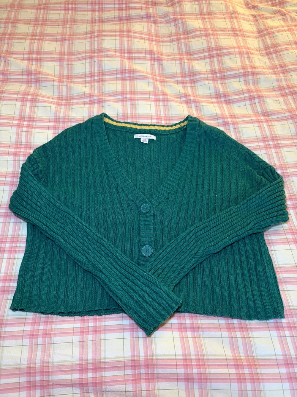 American Eagle Outfitters Green Ribbed Cardigan